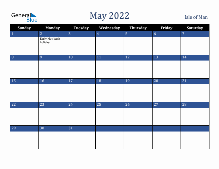 May 2022 Isle of Man Calendar (Sunday Start)