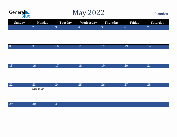 May 2022 Jamaica Calendar (Sunday Start)
