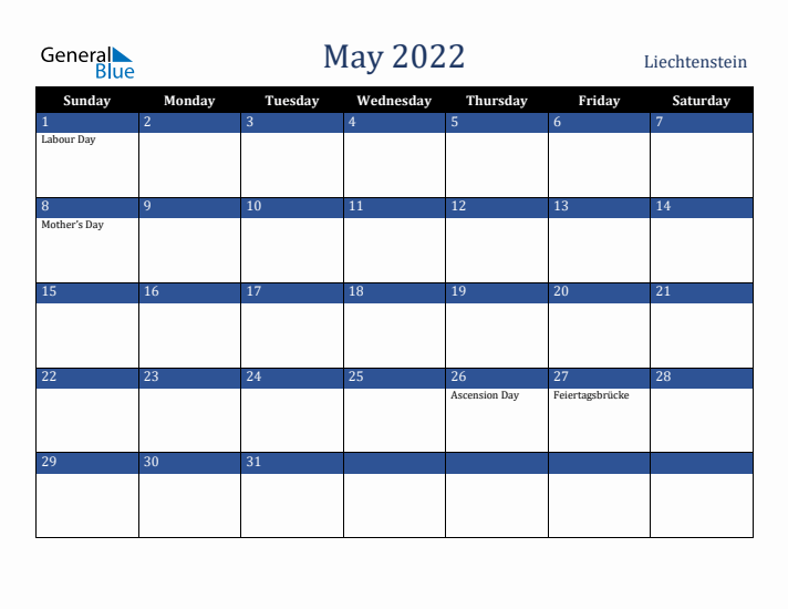 May 2022 Liechtenstein Calendar (Sunday Start)