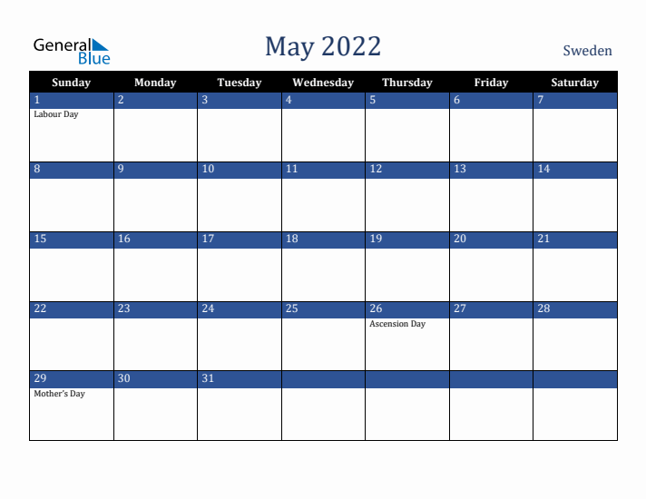 May 2022 Sweden Calendar (Sunday Start)