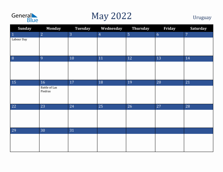 May 2022 Uruguay Calendar (Sunday Start)