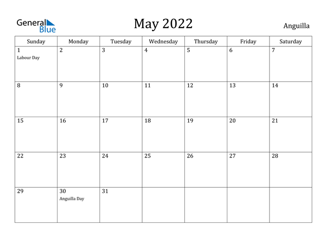May 2022 Calendar Anguilla