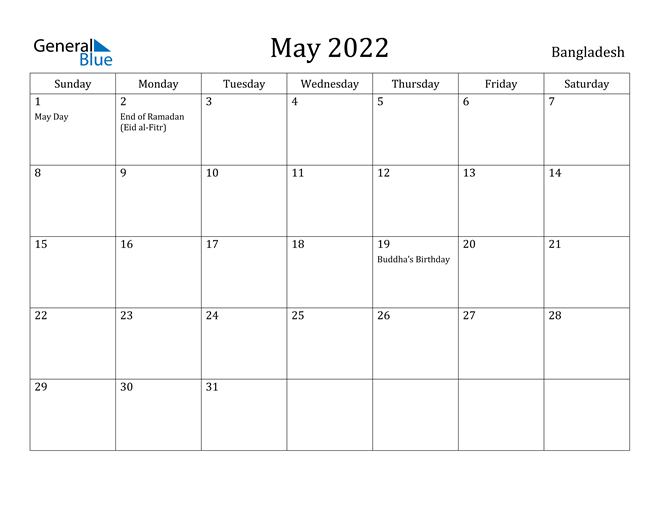 May 2022 Calendar Bangladesh