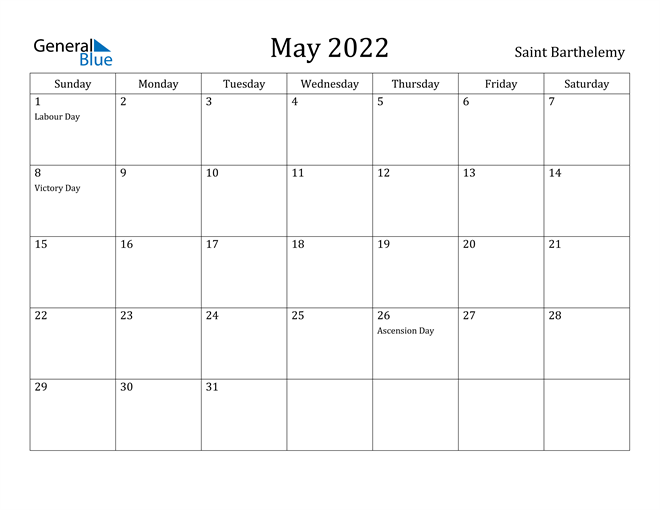 May 2022 Calendar Saint Barthelemy