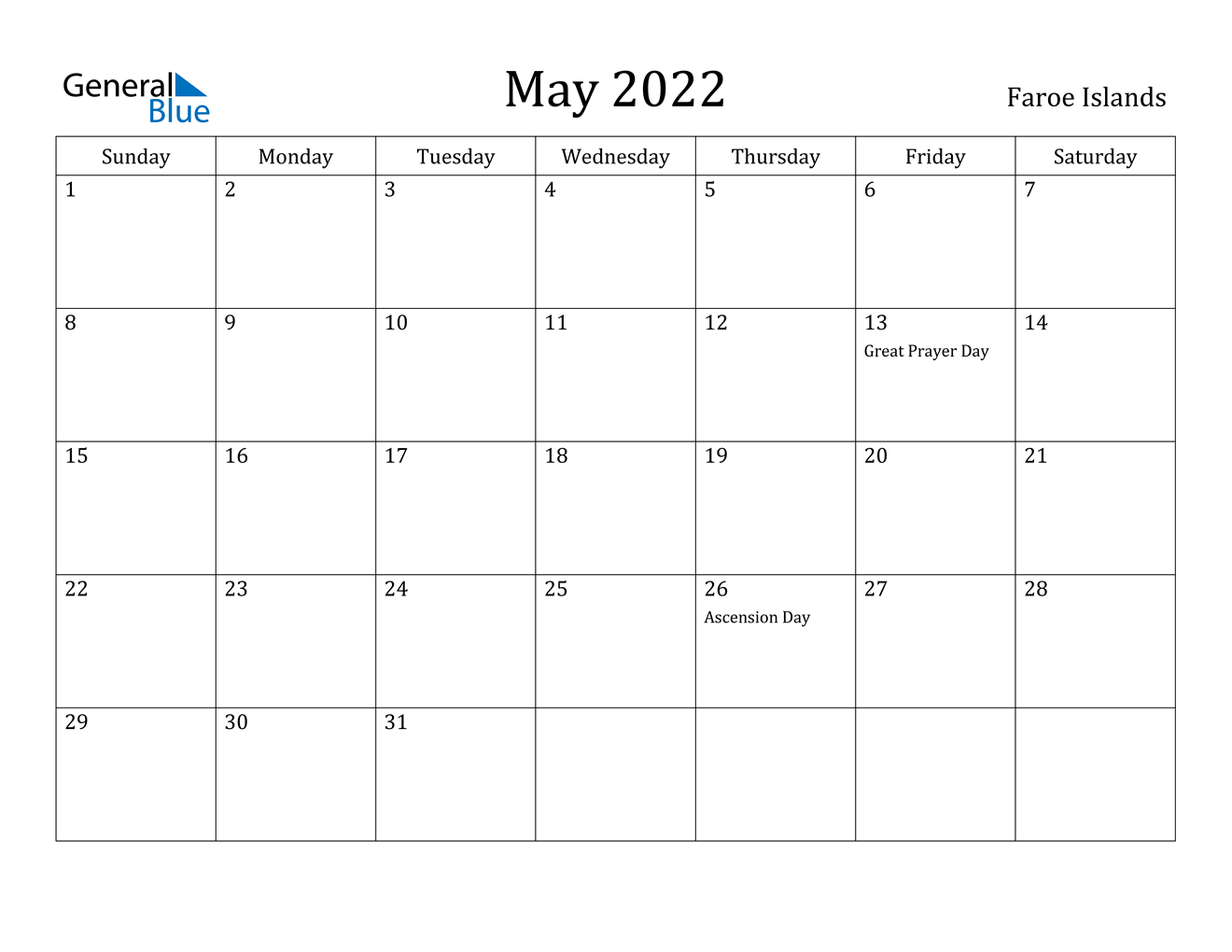 may 2022 calendar faroe islands