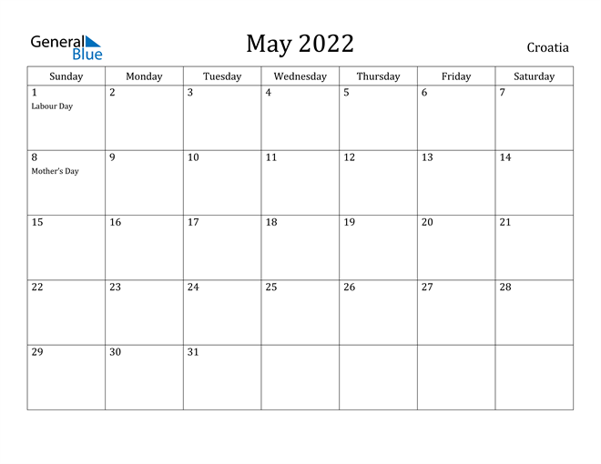 croatia may 2022 calendar with holidays