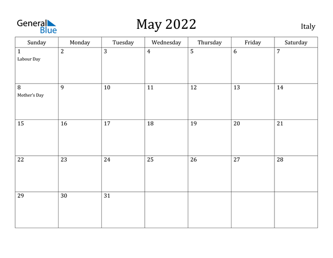 May 2022 Calendar Italy