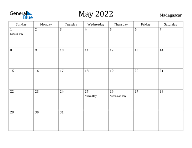 May 2022 Calendar Madagascar