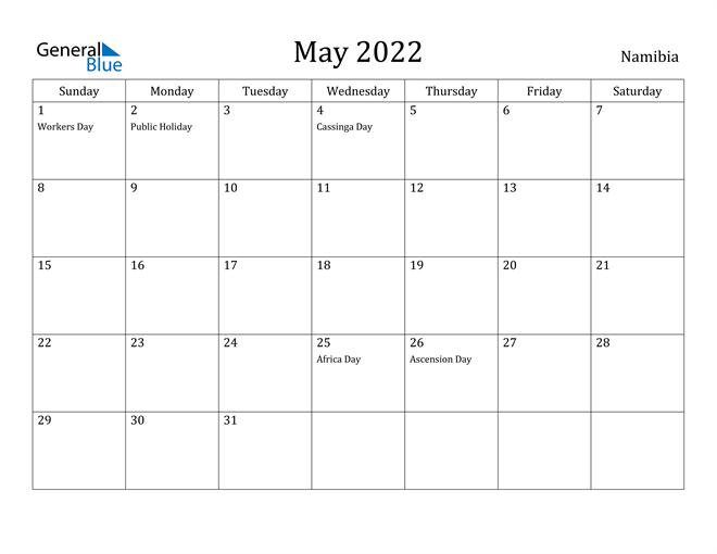 May 2022 Calendar Namibia