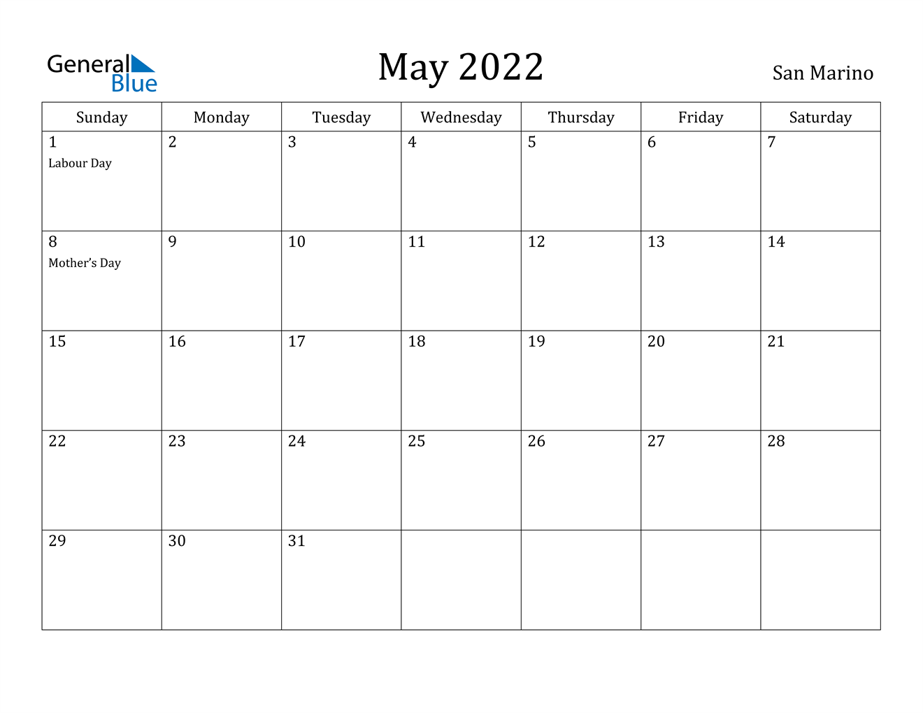 san marino may 2022 calendar with holidays