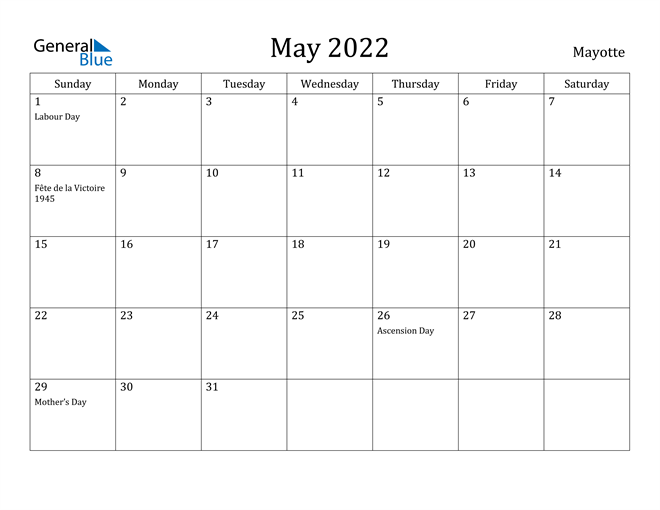 May 2022 Calendar Mayotte