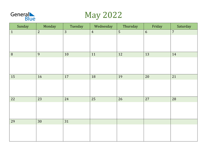  May Calendar 2022