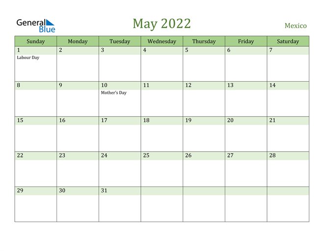 May 2022 Calendar with Mexico Holidays