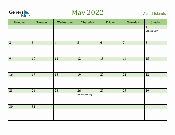 May 2022 Calendar with Aland Islands Holidays