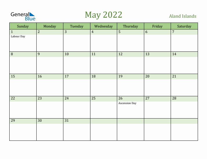 May 2022 Calendar with Aland Islands Holidays