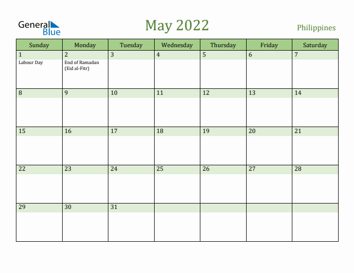 May 2022 Calendar with Philippines Holidays