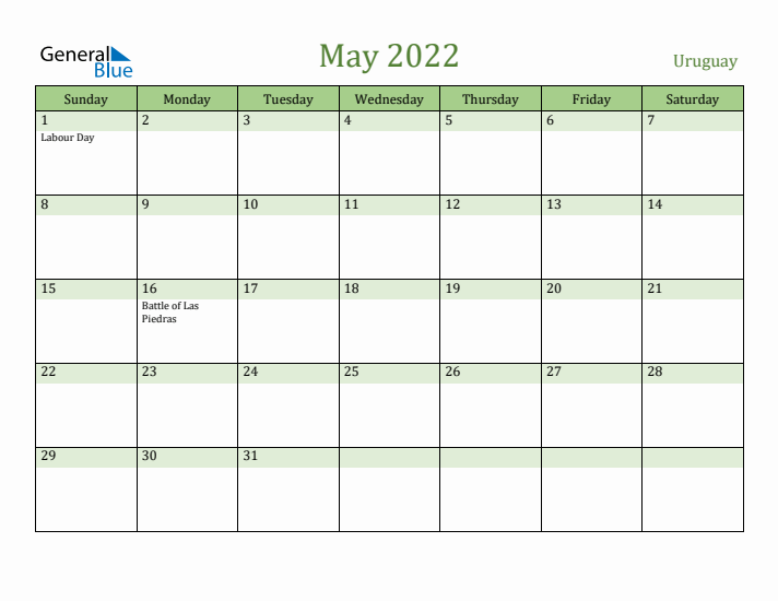 May 2022 Calendar with Uruguay Holidays