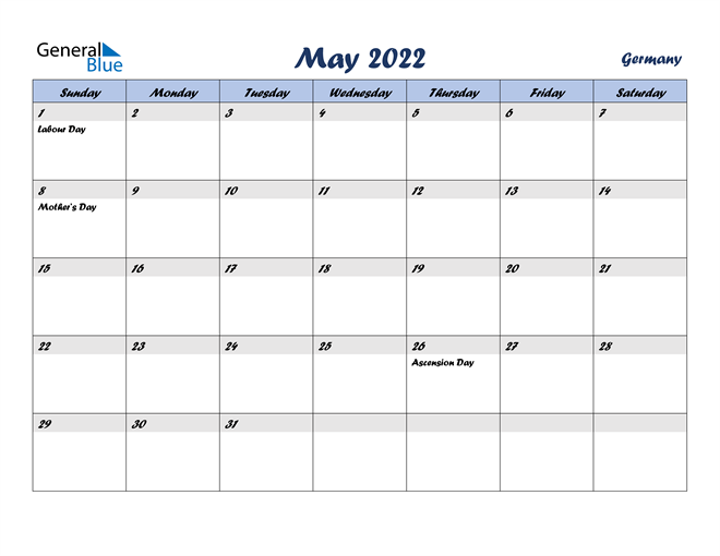 Germany May 2022 Calendar With Holidays