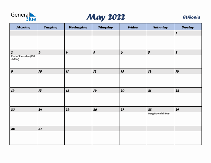May 2022 Calendar with Holidays in Ethiopia