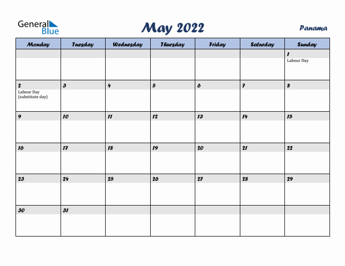 May 2022 Calendar with Holidays in Panama