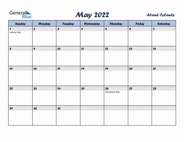 May 2022 Calendar with Holidays in Aland Islands