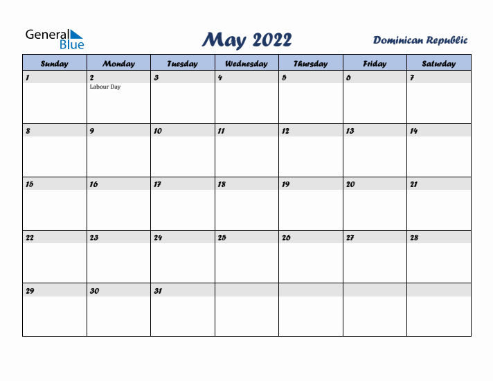 May 2022 Calendar with Holidays in Dominican Republic