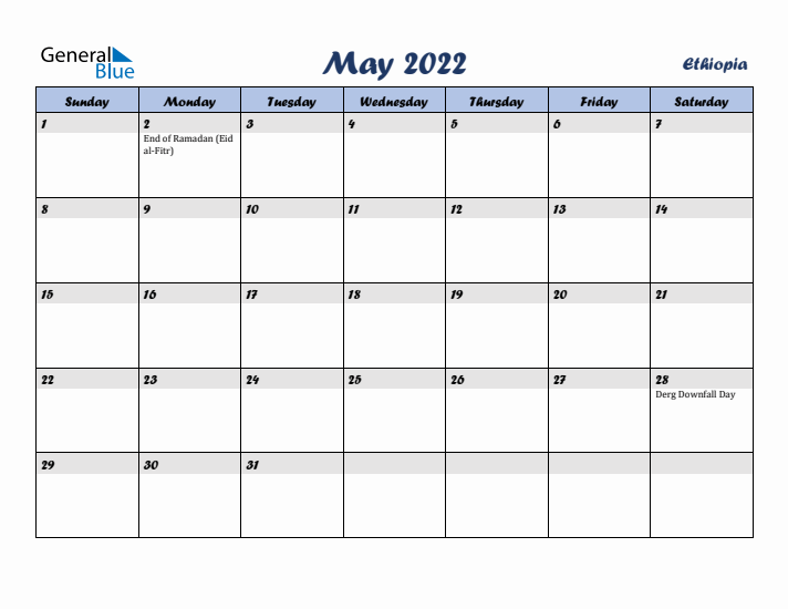 May 2022 Calendar with Holidays in Ethiopia