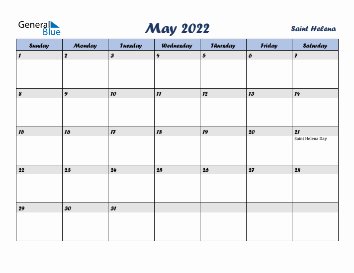 May 2022 Calendar with Holidays in Saint Helena