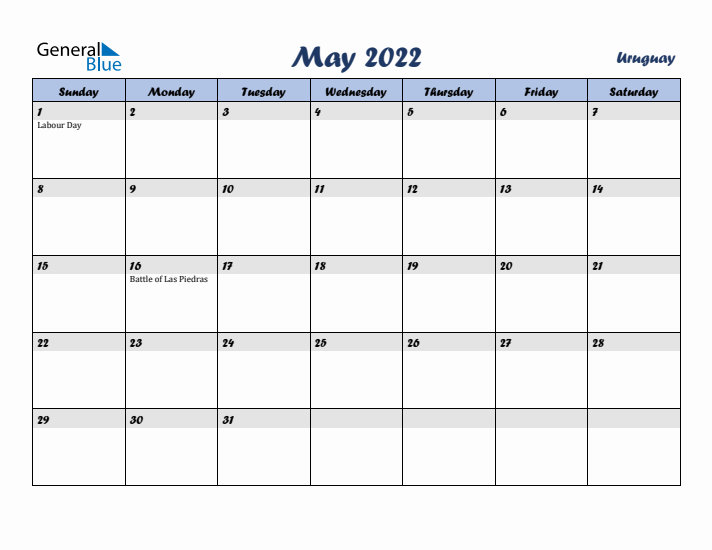 May 2022 Calendar with Holidays in Uruguay