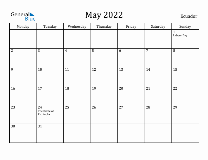 May 2022 Calendar Ecuador