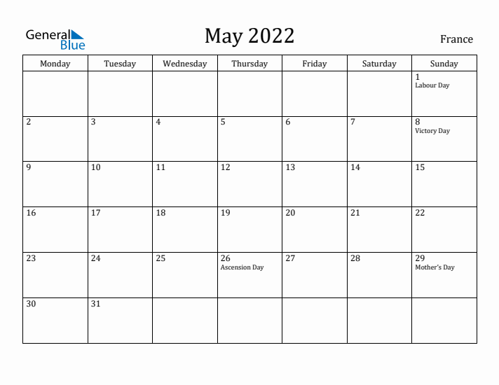 May 2022 Calendar France