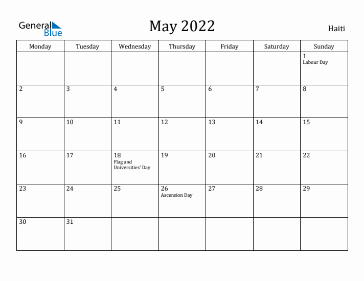 May 2022 Calendar Haiti