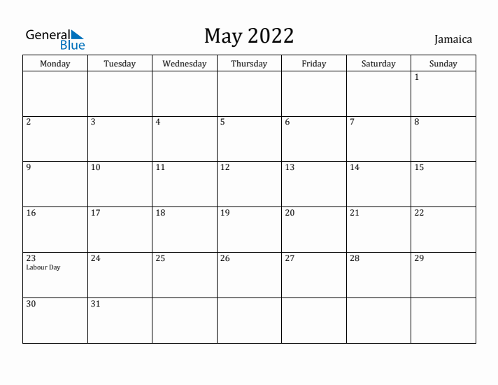 May 2022 Calendar Jamaica