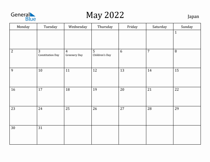 May 2022 Calendar Japan