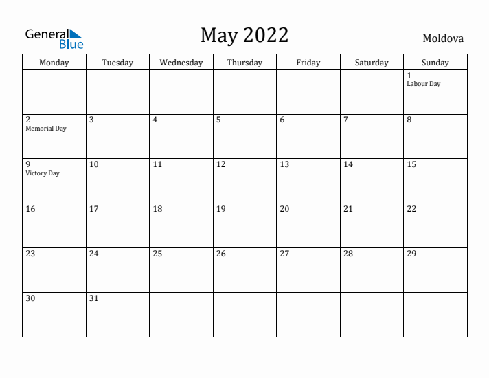 May 2022 Calendar Moldova