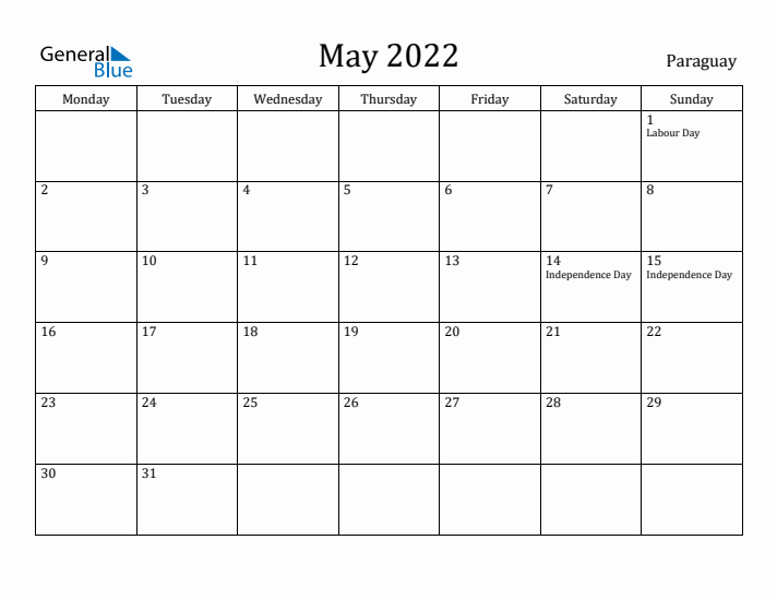May 2022 Calendar Paraguay