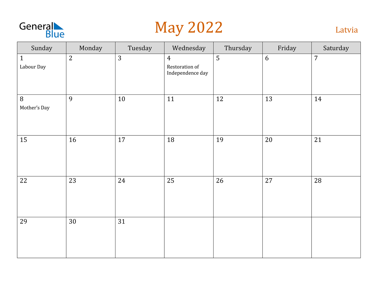 may 2022 calendar latvia