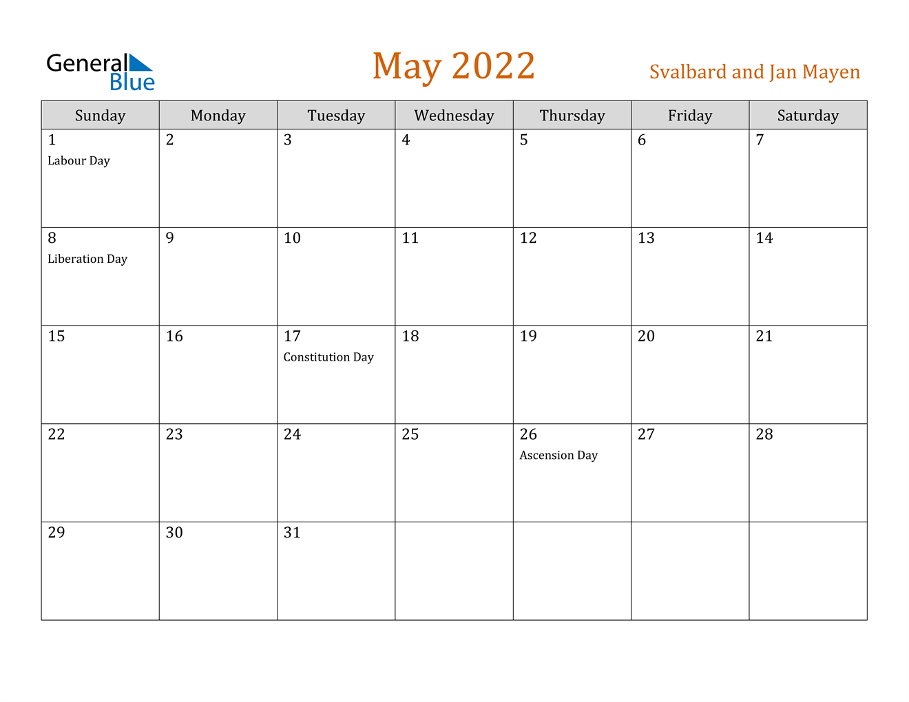 svalbard and jan mayen may 2022 calendar with holidays