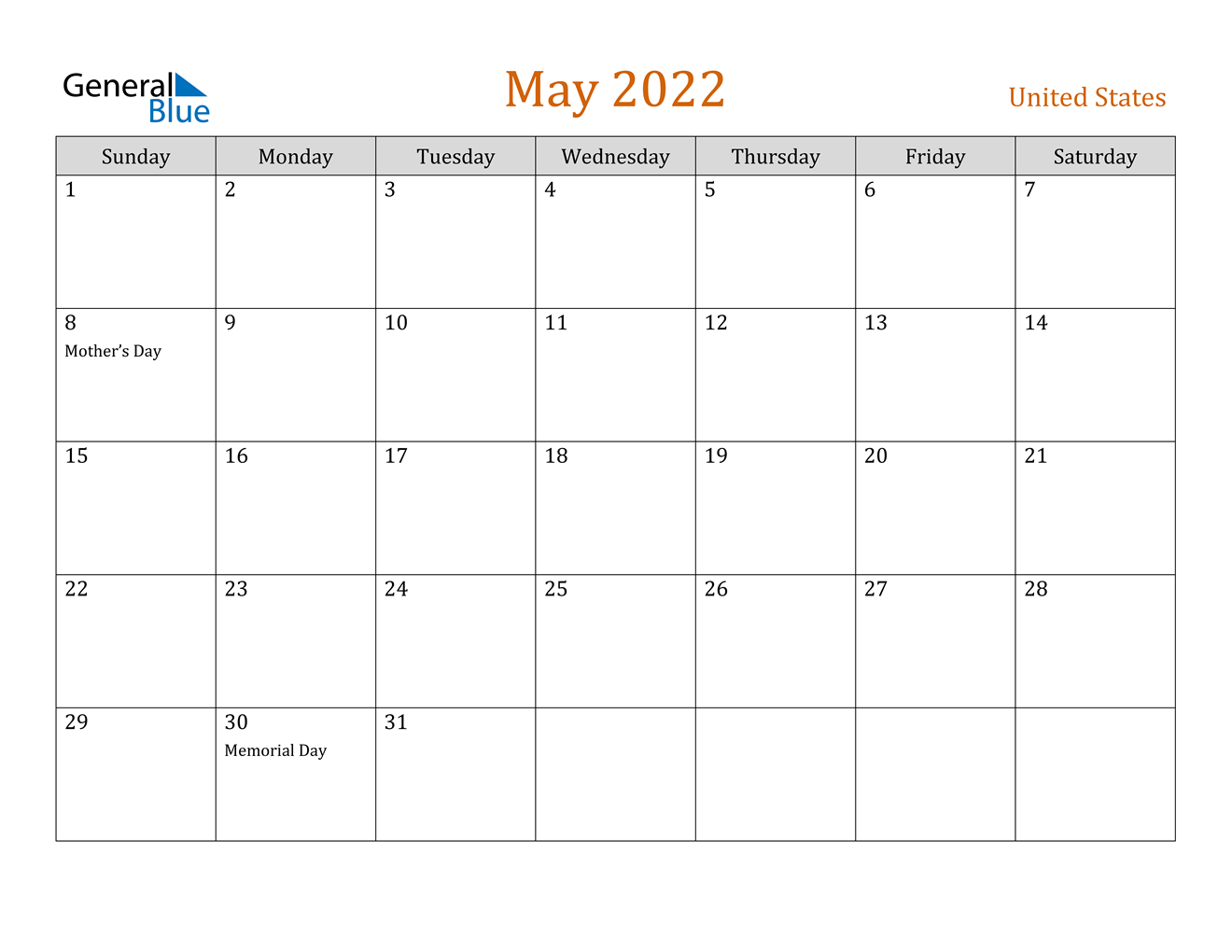 may 2022 calendar united states