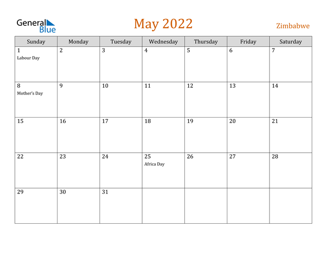 zimbabwe may 2022 calendar with holidays