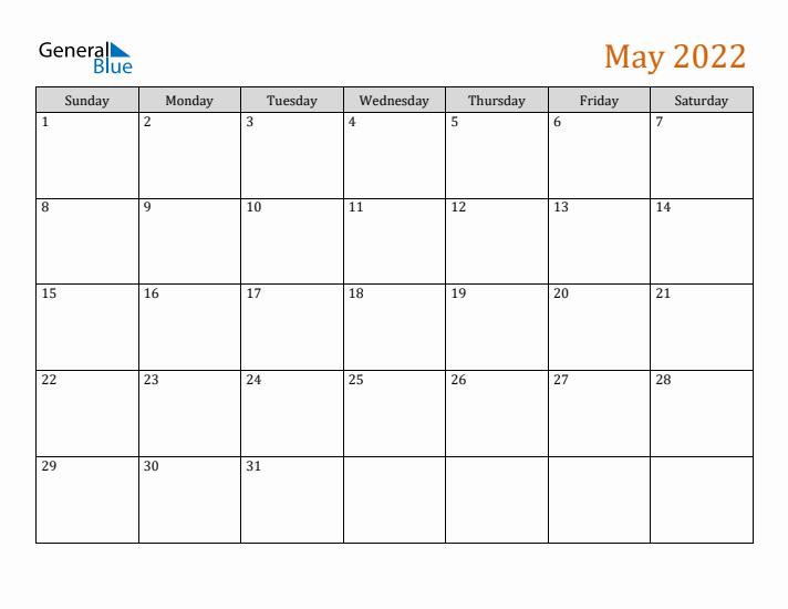 Editable May 2022 Calendar
