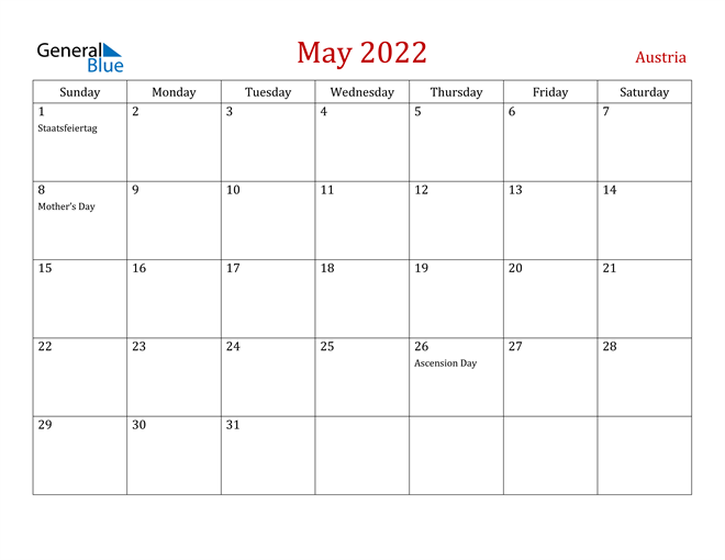 Austria May 2022 Calendar