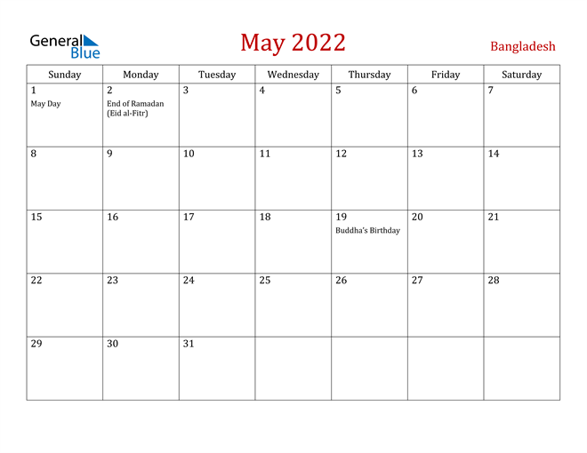 Bangladesh May 2022 Calendar