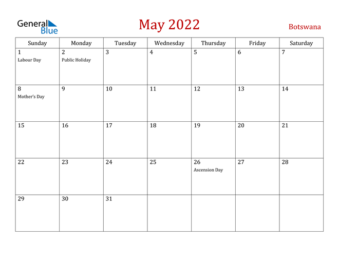 Botswana May 2022 Calendar