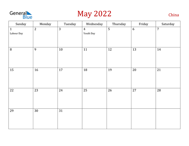 China May 2022 Calendar
