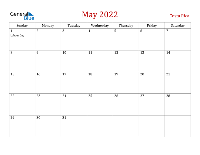 Costa Rica May 2022 Calendar