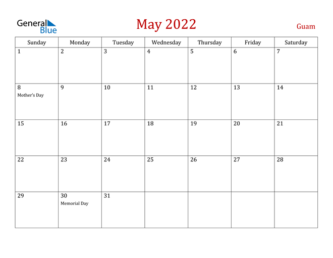 Guam May 2022 Calendar