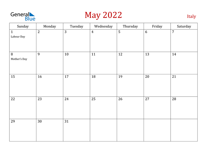 Italy May 2022 Calendar