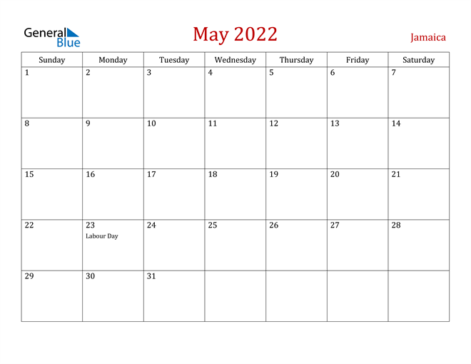 Jamaica May 2022 Calendar