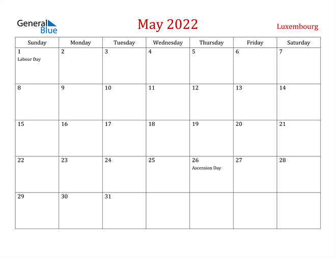 Luxembourg May 2022 Calendar